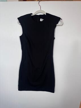 Monse Black Padded Shoulder Mini Dress Sleeveless Sheath Bodycon LBD size XS 0 2